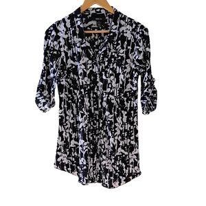 Style & Co. Monochrome Abstract Print Button Down Top